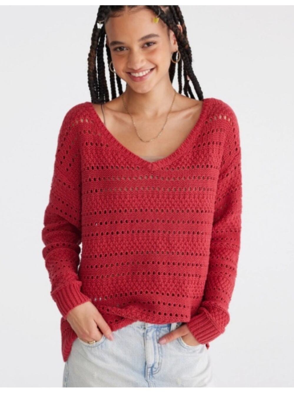 Aeropostale Open Weave Red Sweater NWT